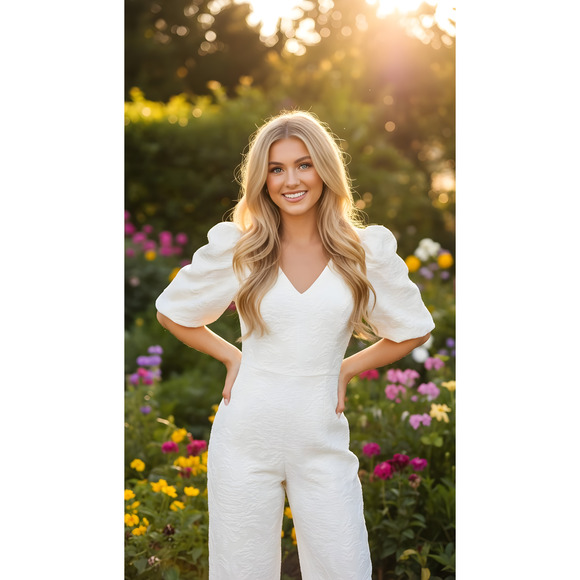 NWT Lilly Pulitzer White Jacquard Kirrabelle Short Sleeve Jumpsuit Size 00 - Picture 1 of 6